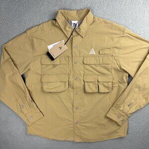 Nike ACG Shirt Men Small S Beige Brown Orb Weaver Dri FIT ADV Collar Button Up 1